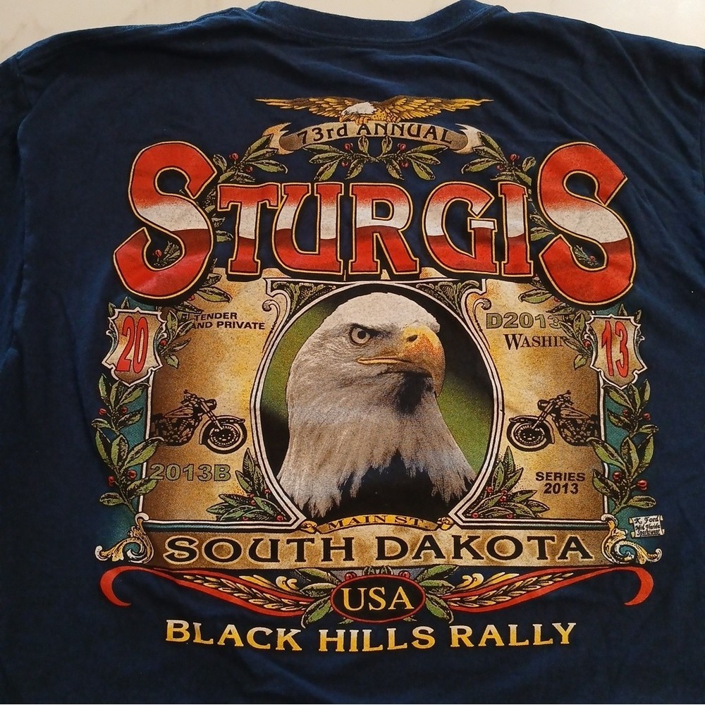 Sturgis Black Hills Rally 2013 Classic Eagle Motorcycle Blue Tee Shirt L